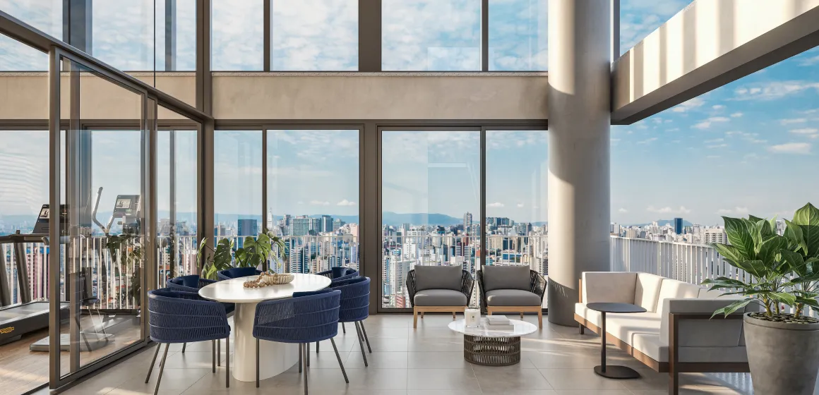 Perspectiva Ilustrada do Lounge Academia