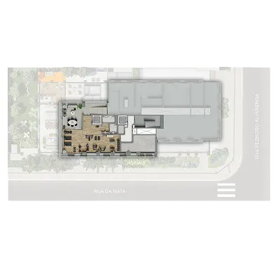 Perspectiva ilustrada da implantação do 7º pavimento