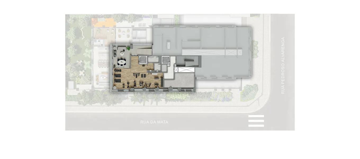 Perspectiva ilustrada da implantação do 7º pavimento